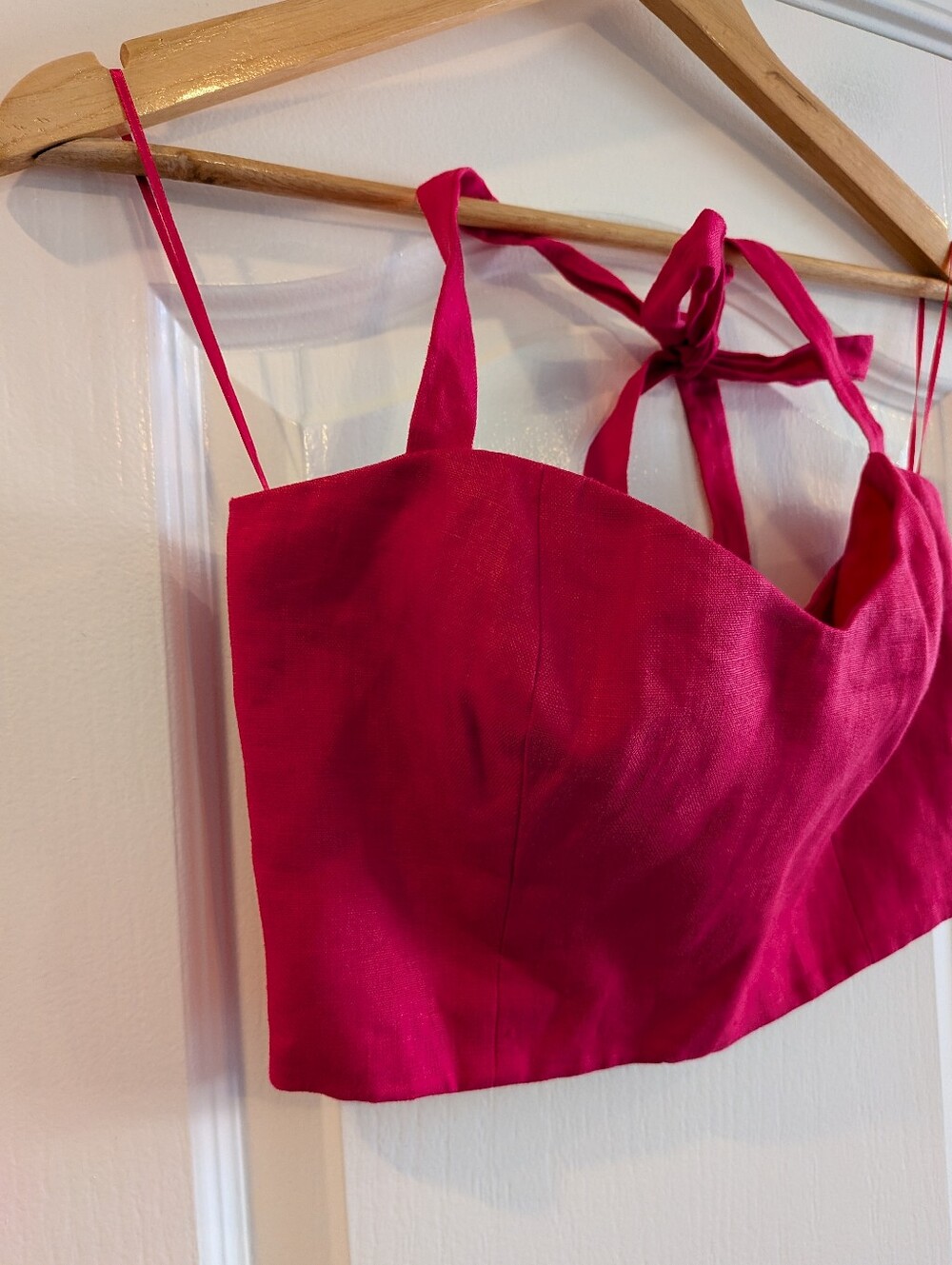 Reformation Orzo Pink 100% Linen Halter Crop Top Shirt Barbie Summer Size 4 - Picture 5 of 11